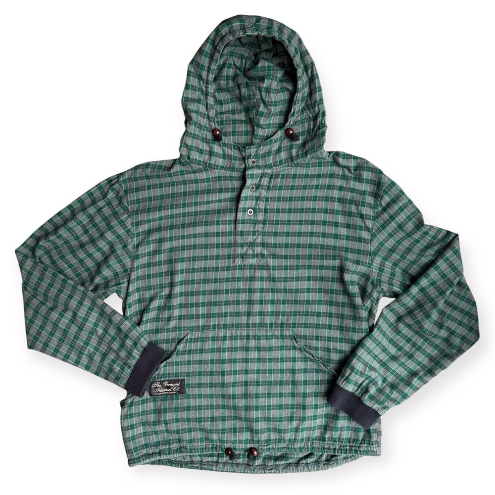 The Vermont Flannel Company Plaid Pullover Hoodie Size Small Green 100% Cotton